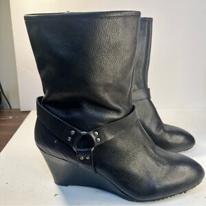 DKYNC Black Wedge Leather Biker Boot Style With Zipper  - 81/2 size